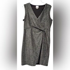 Serra  Women’s Sleeveless Asymmetrical Metallic Gray Wrap Style Dress Sz L